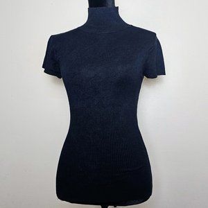 Black Fitted Mock Turtleneck with Jeweled Cutout Back